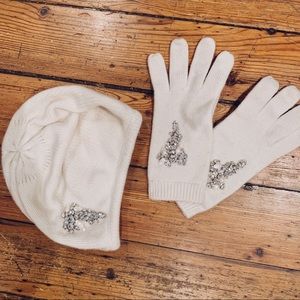 Embellished Cashmere Hat and Glove Set